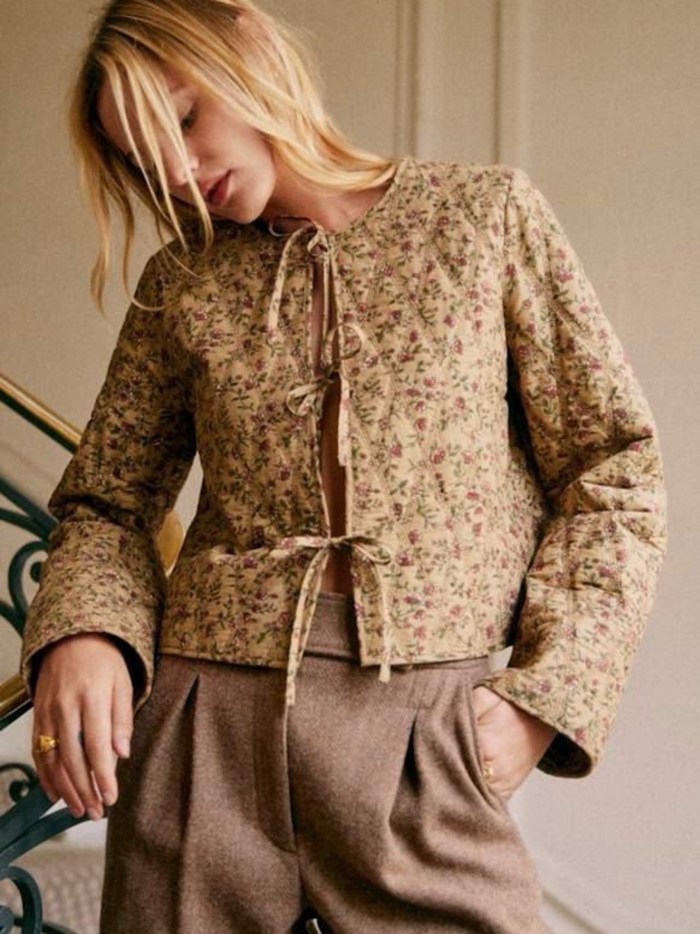 NWT Sézane Paoline Jacket in Miranda Beige Print Size 6/38